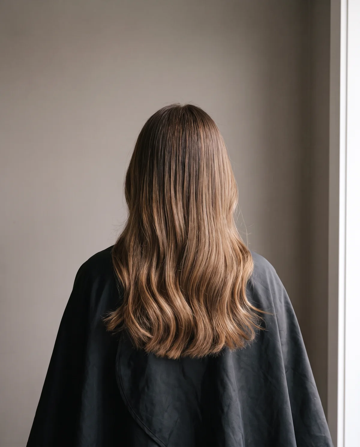 After: honey-brown balayage with soft caramel highlights and loose waves