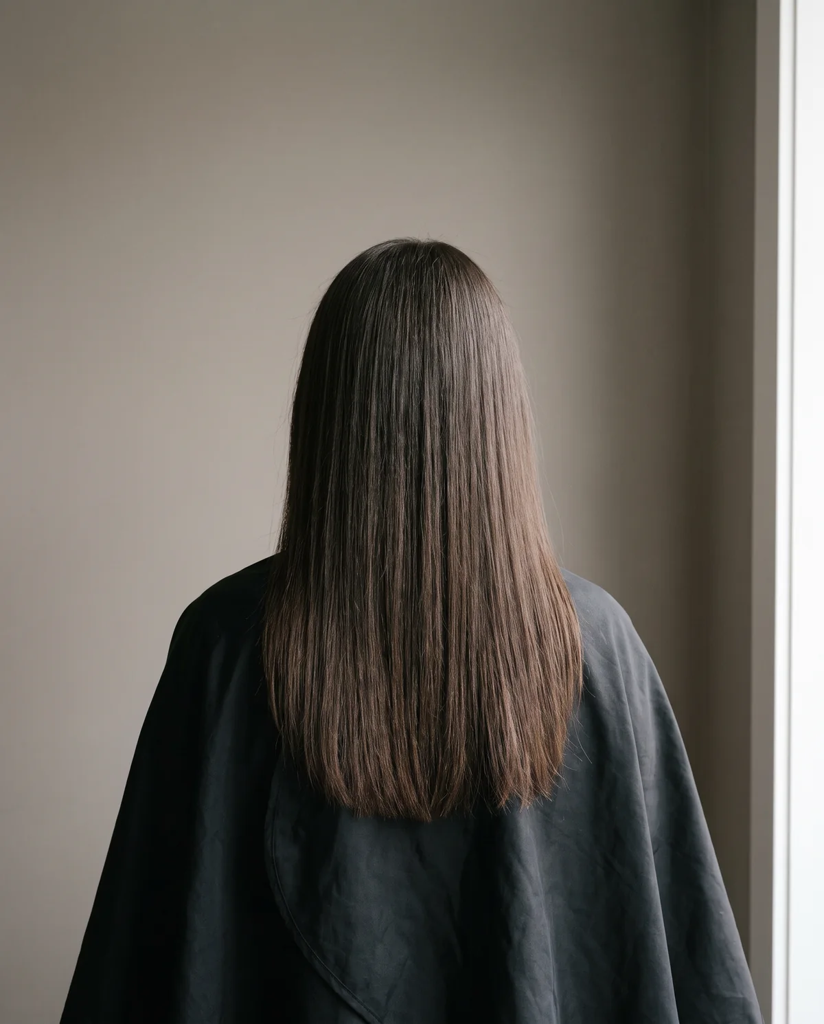Before: long straight dark brown hair, one flat colour