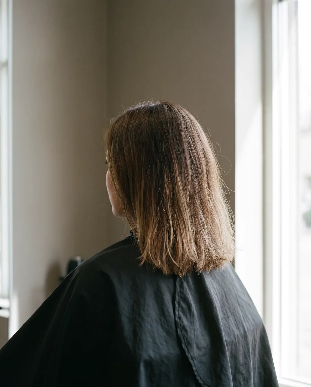 Before: shoulder-length hair in a dull, faded mid-brown with uneven ends